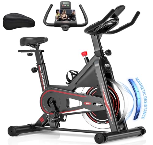 DMASUN Exercise Bike for Home Gym Use with LCD Display & Tablet Holder, Super Quiet Magnetic Resistance Indoor Cycling Bike, Professional Stationary Bike with Comfortable Seat Cushion, 350LBs Capacity