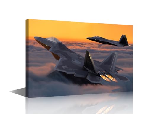 F-22 Raptor impression d'art moderne sur toile de qualité supérieure avec cadre bois