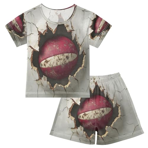 ALAZA Broken Wall American Football Rugby Pajamas Set Short Sleeve Cotton Sleepwear Summer Pjs 2 Piece 5-14Y
