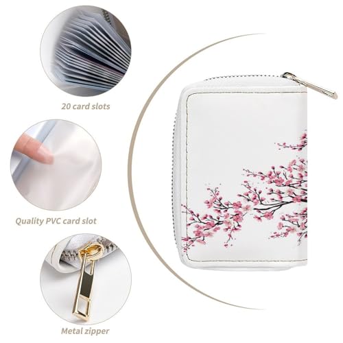 Women Leather Coin wallet, Key Change Organizer Zipper Card Holder Purse Clutch Pouch Pocket 4.5x3.15 in Print Pink Cherry Blossom4