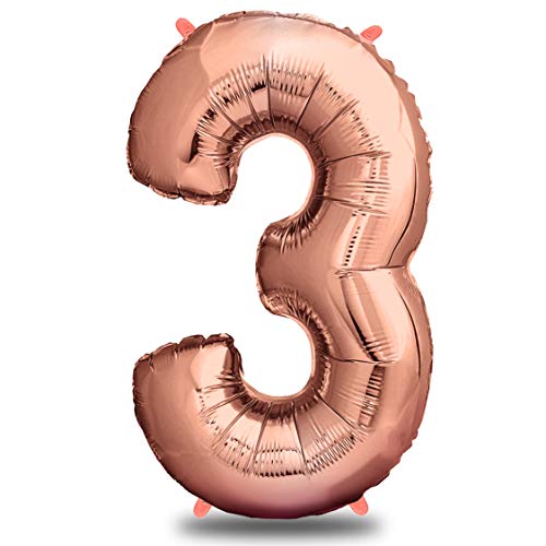 envami Globos de Cumpleãnos 3 Oro Rosas - 101 CM Globo 3 Años - Globo Numero 3 - Decoracion 3 Cumpleaños Niñas - Globos Numeros Gigantes para Fiestas - Vuelan con Helio Cover