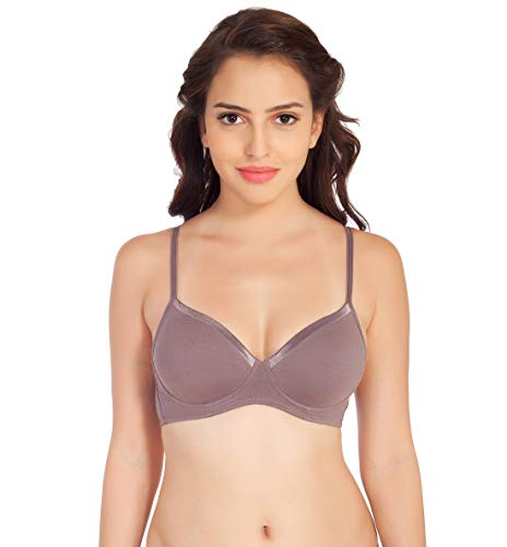 Image of SOIE Women's Solid Semi /Medium Coverage Padded Non-Wired Satin Panelled T-Shirt Bra