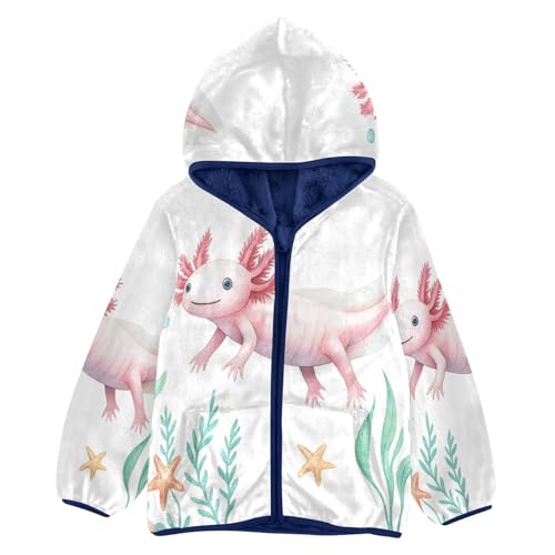 Cute Axolotl Underwater Scene Toddler Fleece Jacket Girl Boys Hooded Fleece Jacket Coat Warm Outwear Zip-up 3-10T