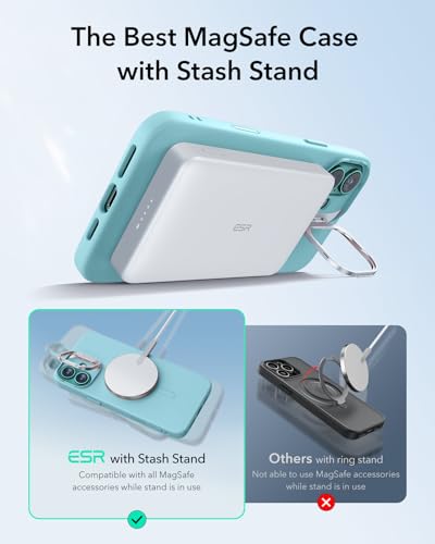 Image of ESR for iPhone 16 Case, Camera Control Button Silicone Case with Stand, Compatible with MagSafe, Built-in Camera Stash Stand, Magnetic Phone Case for iPhone 16 Pro Max,Cloud Series,Teal