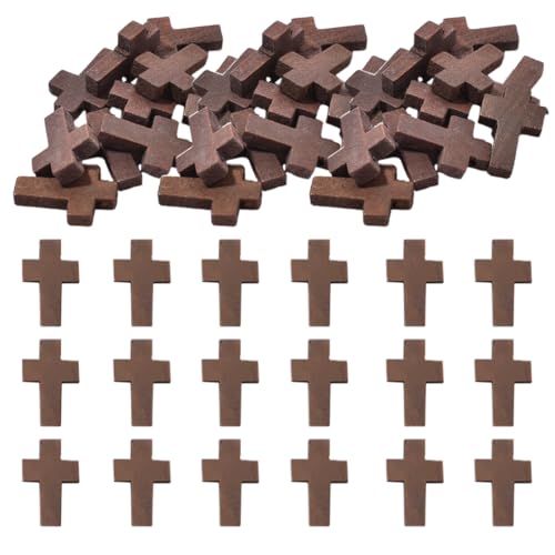 BCHKO 50x Cruces de Madera Pequeñas para Fabricación de Joyas, Accesorios de Bricolaje, para Collares y Llaveros (con Agujero)