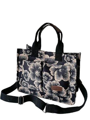 Image of Cherry Tote Bag for Women Canvas Patched Purse Cute Shoulder Bag Multi-Pocket Satchel Handbag for work travel
