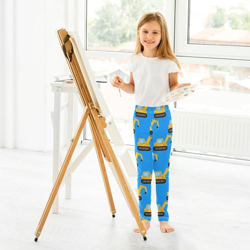 ALAZA Girls' Leggings Children's Yoga Pants Skinny Printed Dance Cartoon Excavator Blue Comfortable 4T4