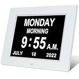 Levick Digital Calendar Day Clock for Senior,Extra Large Day Date Time Dementia Clocks,Auto-Brightness,12 Alarms,Wall mountable,for Vision Impaired/Memory Loss Alzheimer (8' White)