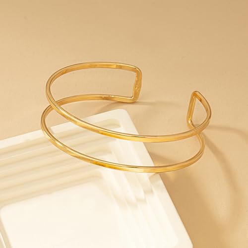 KONPJE Arm Cuff Bracelet for Women Gold Arm Cuffs Upper Arms Layered Cuff Bangle Bracelet Minimalist Armband Stackable Jewelry for Summer Beach (Regular) - Thumbnail 7