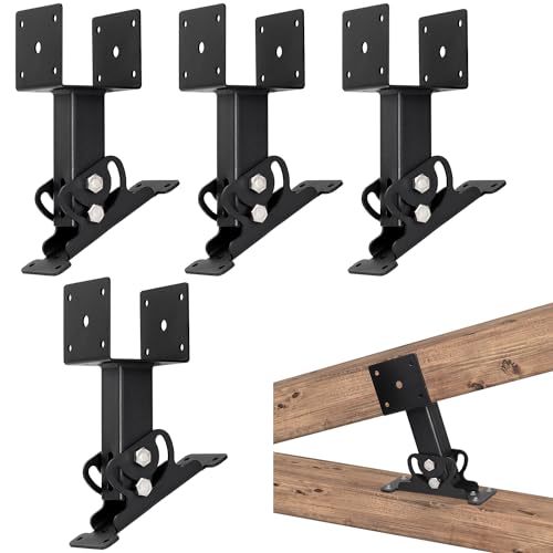 Heavy Duty Roof Riser Brackets Kit, Adjustable Roof Riser Beam Mount Brackets for Roof Pergola Gazebo (Black - Set 4)