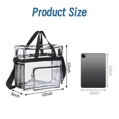 2 Pcs Clear Bag Clear Tote Bag Stadium Approved, Clear Crossbody Messenger Shoulder Bag with Removable Strap for Men Women for Work Concerts Sporting Events Travel School Lunch Bag2