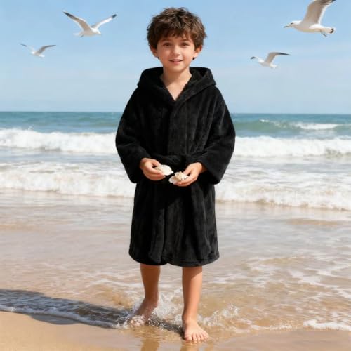 Image of Boys Girls Bathrobes,Toddler Boy Girl Robes,Children's Plush Soft Coral Fleece Hooded Pajamas Sleepwear for Kids