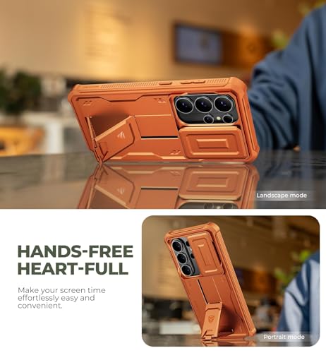 Image of Dexnor for Samsung Galaxy S26 Ultra Case with Upgraded Slide Camera Cover & 2 Front Frames & Built-in Screen Protector & Kickstand, Heavy-Duty Rugged Case Full-Body Protective Cover(2026),Orange