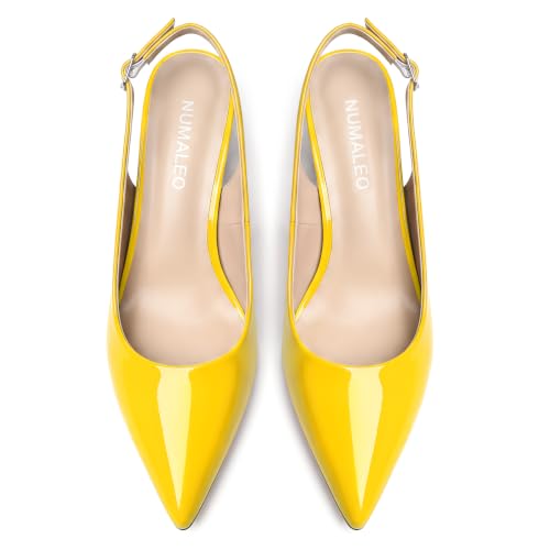 Image of NUMALEO Slingback Heels for Women Pointed Close Toe Kitten Heels Patent Pumps Dress Party Comfy Heeled Sandals Stiletto 2.5 Inch Dress Shoes