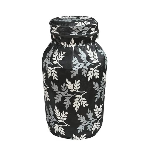 Image of Woah Cotton DustProof and Dustproof LPG Gas Cylinder Cover| Top Design Stain| Dust| DustProof PVC LPG Gas Cylinder Cover, Polyester Gas Tank Cover Fits StandardG (Pack of 2, Black Leaf)