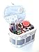 Nähkästchen mit Inhalt, Nähkorb Inclusive Nähset, Handarbeitskorb, weiß-blau karriert