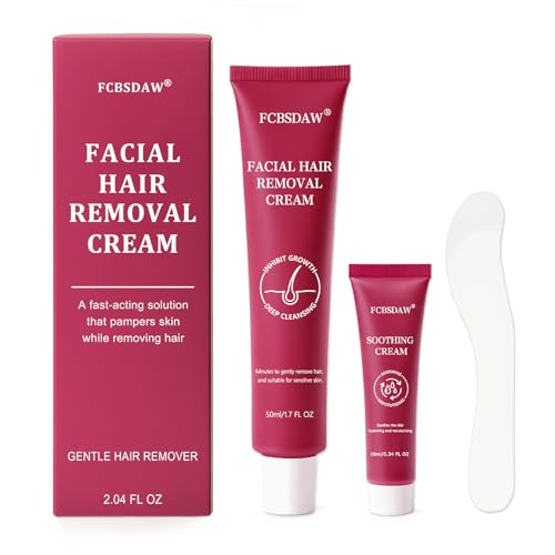Painless Facial Hair Removal Cream for Upper Lip, Chin and Peach Fuzz - Women's Depilatory Cream Kit...