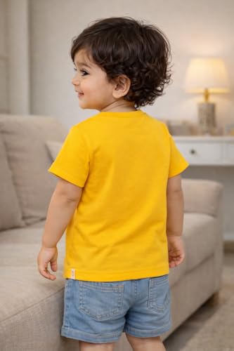 Image of BODYCARE Kids Inafant Placement Print Boys Round Neck Half Sleeves Cotton T-Shirt | Skin Friendly Regular Fit | Soft Breathable Fabric Comfortable & Durability | Pack of 1 | Mustard | Age 6-12 Months