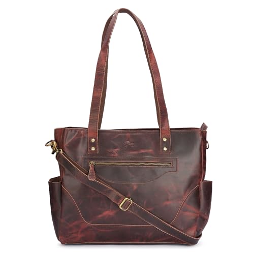 Image of Ajuny Leather Handbag Zipper Top Handle Satchel Purse for Business Office Shopping Work and Travel Shoulder Bag