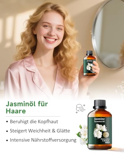 Aceite Esencial de Jazmín Puro, Mumianhua Aceite de Jazmín Natural para Difusores, Perfumes, Champú, Aromaterapia, Limpieza, Cuidado de Piel y Cabello, Masajes, Relajación y Cándeles - 100ml - imagen 4