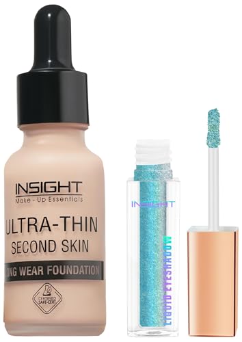 Image of INSIGHT Ultra-Thin Second Skin Foundation 20ml | Long Wear Liquid Matte, Waterproof, Full Coverage, Oil-Free, SPF 15, Lightweight Base - Golden HoneyLiquid Eyeshadow| Ocean Chrome-3g