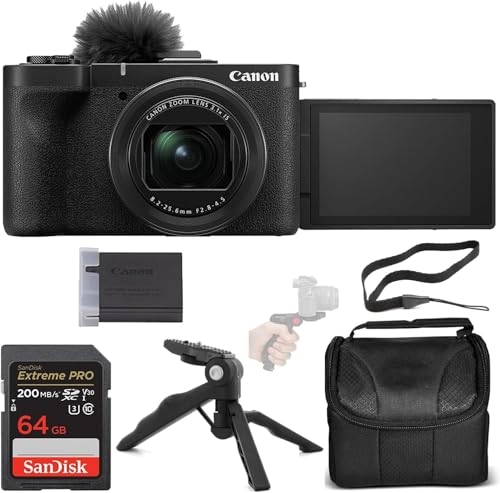 Canon PowerShot V1 デジタルカメラバンドル + 64GB Extreme PROメモリーカード、グリップ三脚&カメラショルダーバッグ