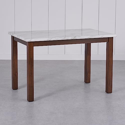 Image of Home Centre 4 Seater Harmony Faux Marble Top Dining Table |Faux Marble Dining Tables for Dining Room|(White) 1 Year Warranty