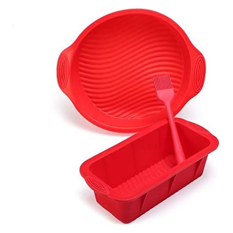 Silicone Baking Molds, Ieasky 3 Piece Professional Non-Stick Silicone Cake Mold Set Including Round Cake Mold Bread Mold and Oil Brush for Baking Banana Bread Loaf Pound Cake Cover