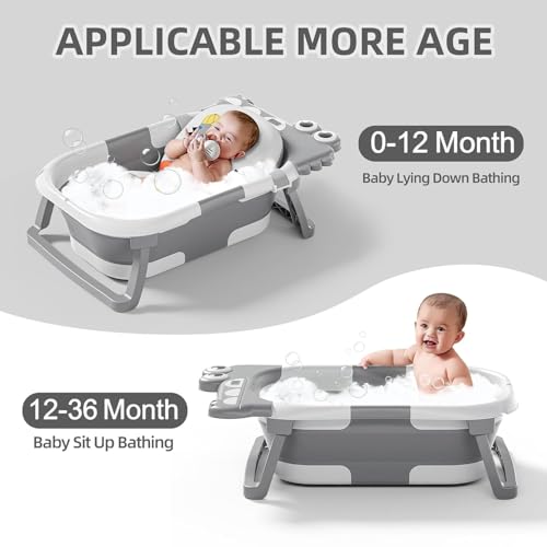 Image of TPN Collapsible Baby Bathtub, Baby Bath Tub with Soft Cushion & Real-Time Thermometer, Baby Bathtub Infant to Toddler Tub (0-36 Months), Portable Newborn Travel Bath Tub