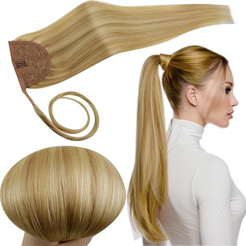 RUNATURE Ponytail Extension Human Hair, Blonde Real Hair Ponytail Extension,