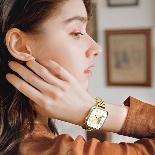 Image of Wipalor Thin Classic Metal Chain Band Fit Slim Apple Watch Bands for women 42mm 41mm 40mm 38mm, Dressy Designer Stainless Steel iWatch Bands for iPhone Watch Bands Series 11 10 9 SE 8 7 6 5 4 3 2 1-Gold