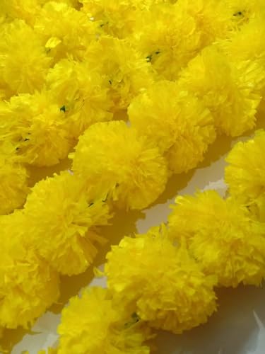 Image of Artificial Marigold Flowers | Genda Phool for Decoration | Genda Phool Mala | Marigold Garland (5 Piece) (Yellow)