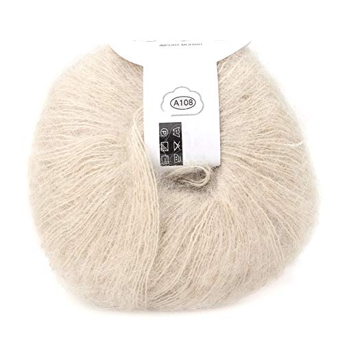 Soft Mohair Cashmere Wool Knitting Yarn Lightweight Hand Knitwear Yarn DIY Shawl Scarf Crochet Thread with A Crochet for Sewing Accessories(Cream-Colored)