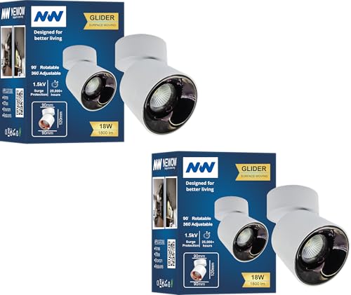 Image of NW 18W Glider SF Moveable White with Gun Black Aluminium 360 Degree Adjustable Cylindrical Shape LED Surface Light | COB Light | Wall Light | Spot Light | Light Color- Natural White (Pack of 2)