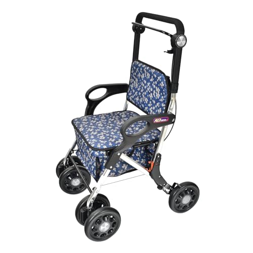 Kaitou シルバーカー ショッピングカート 折りたたみ 軽量 コンパクト 高さ調節 介護用品 歩行補助 手押し車 ブレーキ付き 歩行器 ハナガラネイビー