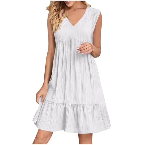 Damen Sommerkleider Ärmellos Leichte Lässige Freizeitkleid Elegant Knielang Blumenkleid Sommer Mini Strandkleider Musselin Bluse Damen Kleid...