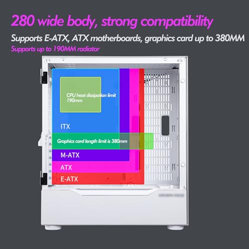 Gabinete para computadora gaming ARrase 18648 Mid Tower E-ATX compatible ATX, M-ATX, ITX, con 9 ventiladores y panel lateral de vidrio abierto color blanco miniatura 4