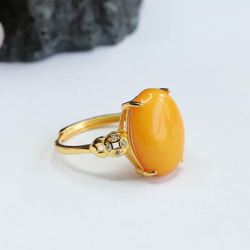 Bague en argent S925 ouverte et ajustable avec cabochon cire d'abeille mode