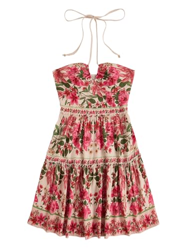 Image of Floerns Women's Floral Sleeveless Halter Dress Milkmaid Flare Hem Boho Mini Dress