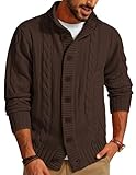 Cardigan tricoté avec col montant, motif torsadé, patte à 8 boutons, design basique, couleurs unies, bord côtelé, sans fourrure.