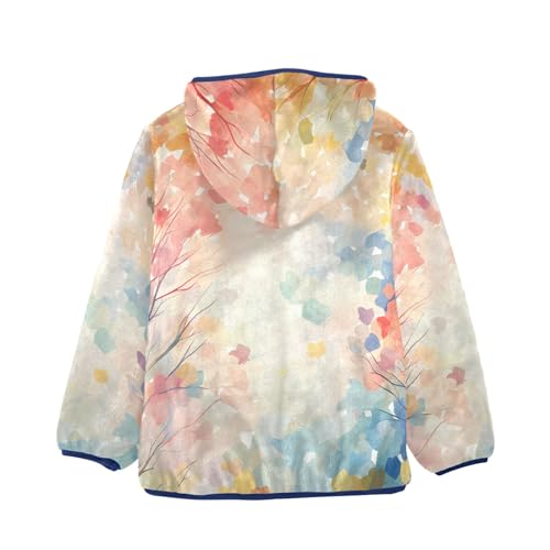 Boys Girls Fleece Jacket Pastel Shades Trees Pattern Kids Warm Hooded Outwear Coat2