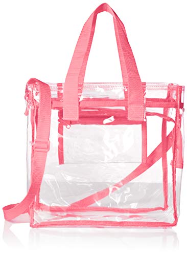 Nova Sport Wear Bag with Handles / Adjustable Strap Transparent Gameday Tote, 12 x 12 x 6 Inch - Pink