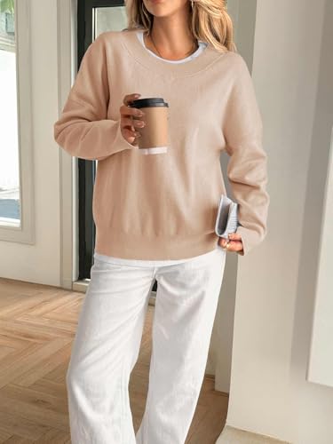 Yousify Womens Crewneck Knit Sweaters Casual Long Sleeve Loose Fit Fall Basic Soft Pullover Jumper Tops4