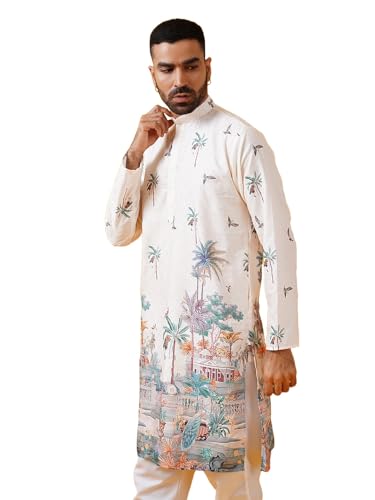 Sojanya (Since 1958 Men'S Cotton Krochet Daman Print Long Kurta