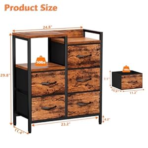   Furnulem-5-Drawer-Rustic-Brown-Dressers-for-Bedroom-2-Tier-Shelf-Storage-Small-Fabric-Dresser-for-Closet-Sturdy-Metal-Frame-Modern-Style-Storage-Cabinets-Organization-Units-for-Hallway-Rooms