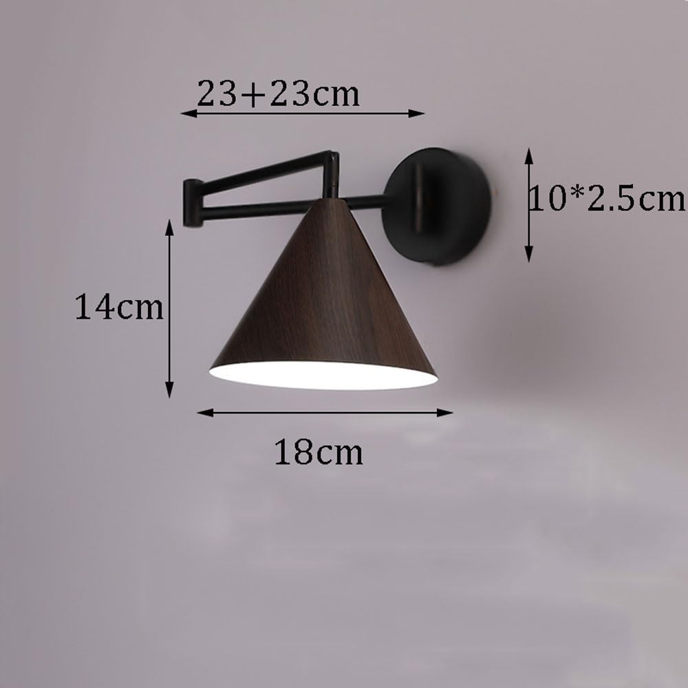 E27 lampa ścienna do wnętrz, długie ramię z metalu, czarny orzech włoski, industrialny styl retro, vintage, do salonu, korytarza, klatki schodowej.