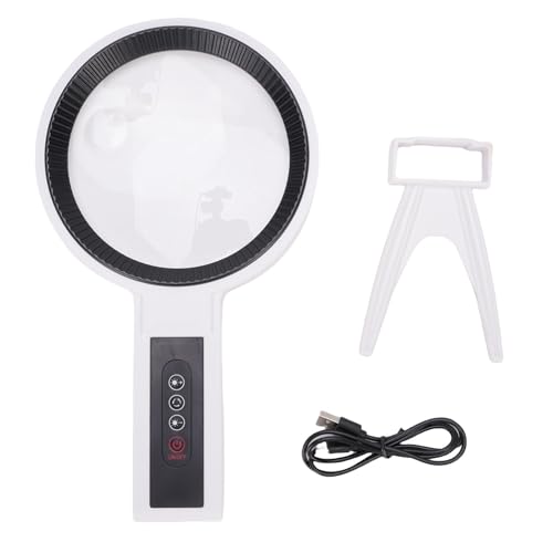 Lupa iluminada Recargable 34LED Brillo Ajustable Lupa iluminada de Mano con luz cálida y fría para Leer Manualidades Fabricación de Joyas Lente acrílica de plástico ABS 135 mm