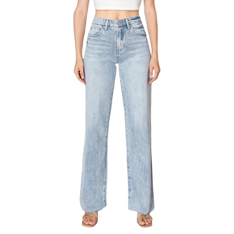 BlueMoment Wide Leg Pants for Women High Rise Stretchy Baggy Jeans Womenswear Bottom with Raw Hem Barrel Jeans