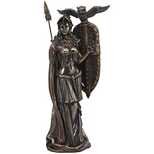 هدية Ebros Athena Minerva مع رمح درع Aegis والإشراف على تمثال البومة التكتيكية إلهة الحكمة اليونانية الرومانية ونحت المعركة ديكور مكتب المنزل تمثال سطح المكتب الفن الكلاسيكي