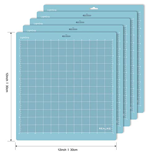 REALIKE LightGrip Cutting Mat Compatible with Cricut Maker 3/Maker 4/Maker/Explore 3/4/Air 2/Air/One (12x12 Inch 5 Mats), Blue Light Grip Adhesive Sticky Cutting Mats for Crafts
